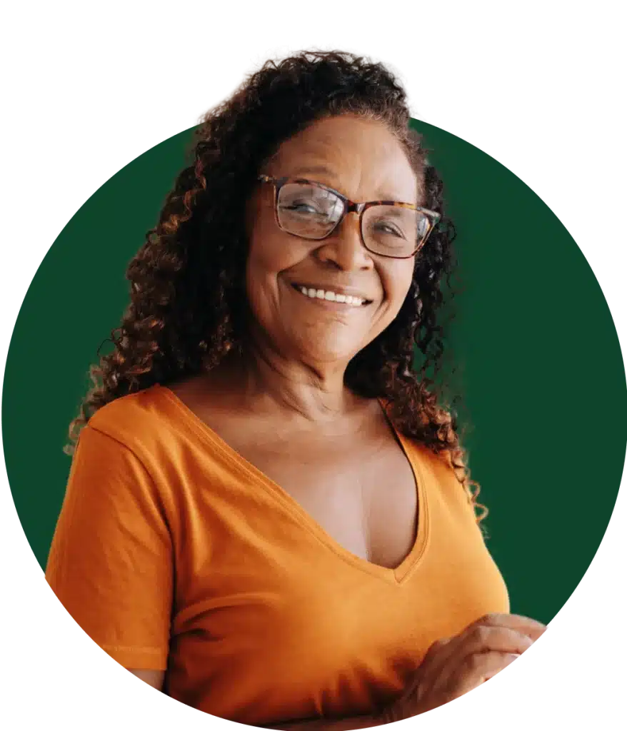 Woman with glasses smiling