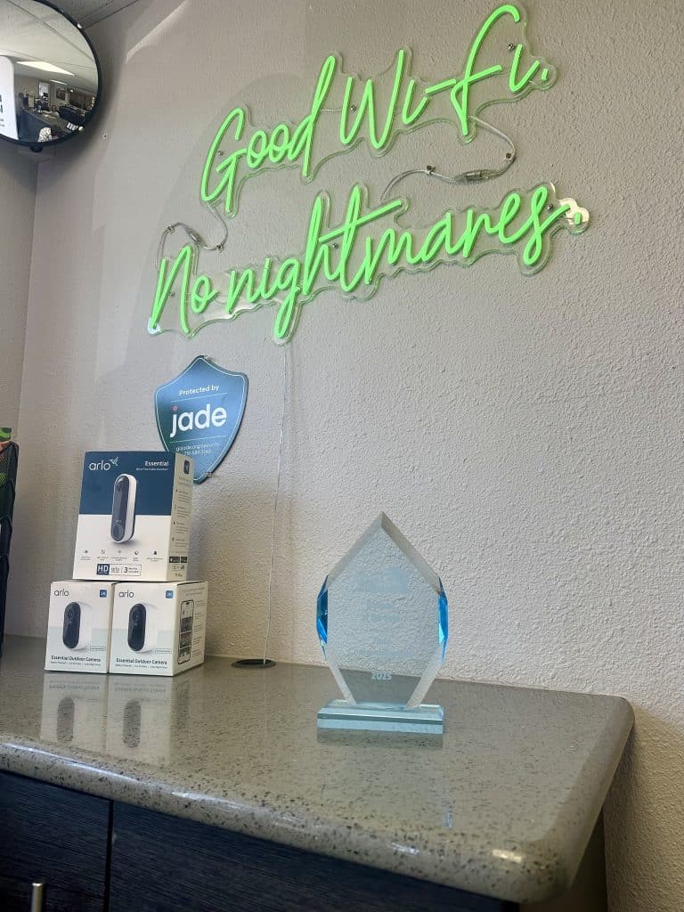 2025 Business of the Year trophy in Jade's lobby in Alamosa