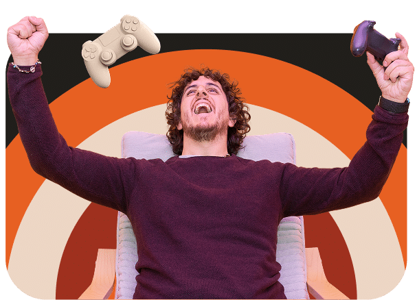 Victorious video gamer celebrating