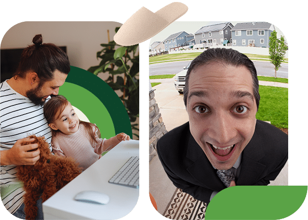 Two images of people working from home