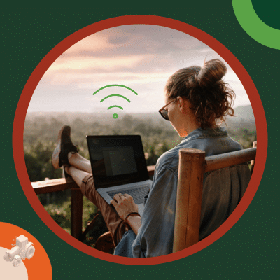 sitting on patio with laptop