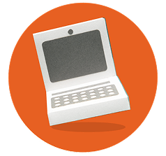 Decorative graphic of a computer